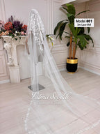 PART3 beaded lace edge cathedral bridal veil with floral embroidery