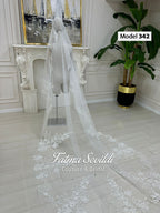 PART3 beaded lace edge cathedral bridal veil with floral embroidery
