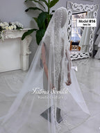 Ivory PART4 cathedral beaded lace bridal veil model 816 with edge detailing