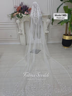 PART5 Beaded Lace Cathedral Bridal Veil, Hand-Sewn Appliqué, Mantilla Edge, Modest Hijab Option