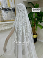 PART5 Beaded Lace Cathedral Bridal Veil, Hand-Sewn Appliqué, Mantilla Edge, Modest Hijab Option
