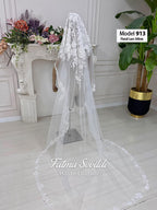 PART5 Beaded Lace Cathedral Bridal Veil, Hand-Sewn Appliqué, Mantilla Edge, Modest Hijab Option