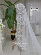 PART5 Beaded Lace Cathedral Bridal Veil, Hand-Sewn Appliqué, Mantilla Edge, Modest Hijab Option