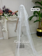 Delicate white beaded bridal veil by Fatma Sevildi, model 362, PART6 luxury tulle