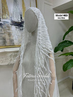 Ivory lace cathedral bridal veil with beaded embellishments, model 403