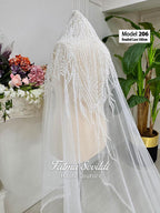 Delicate white beaded lace PART7 cathedral bridal veil, model 206