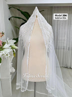 Delicate PART7 lace edge cathedral bridal veil with leaf beaded patterns