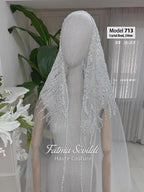 Delicate 250cm white crystal bead veil by Fatma Sevildi Haute Couture, PART9 cathedral style
