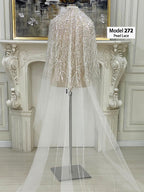 Pearl Lace Cathedral Bridal Veil with Hand-Sewn Beaded Applique