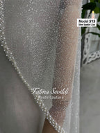 Short2 beaded lace bridal veil with silver sparkle sheer fabric trim
