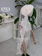 Short2 beaded lace bridal veil with floral undercap and hijab option
