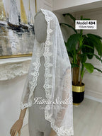 Ivory lace bridal veil model 434 with floral embroidery and scalloped edges