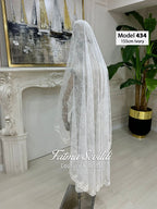 Ivory lace bridal veil model 434, short beaded fingertip-waltz length with applique