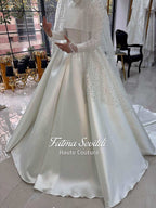 Veiled hijab beaded lace satin ballgown with high neck and long sleeves