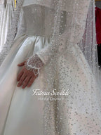 Veiled hijab beaded lace satin ballgown with intricate details