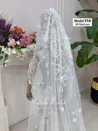 Delicate white 3D floral lace veil by Fatma Sevildi for Veiled hijab wedding dress