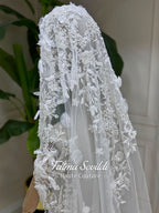 Veiled 3D Floral Hijab Wedding Dress, Long Sleeve High Neck Modest Bridal