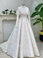 Veiled Elegant Modest Hijab Wedding Dress, Long Sleeve Lace Ball Gown, Haute Couture