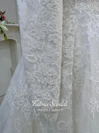 Veiled Hijab Wedding Dress Lace Capelet Long Sleeve High Neck Luxury, Corset Bodice