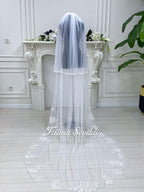 Delicate white lace veiled hijab for modest Muslim bridal gown