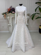 Veiled mermaid hijab wedding dress with beaded lace embroidery