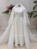 Veiled mermaid hijab wedding dress with beaded lace and detachable skirt