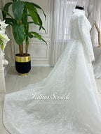 Veiled Mermaid Hijab Wedding Dress with Beaded Lace Long Sleeves