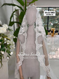 Soft white lace veil model 803, hand-sewn beaded cathedral bridal hijab-ready