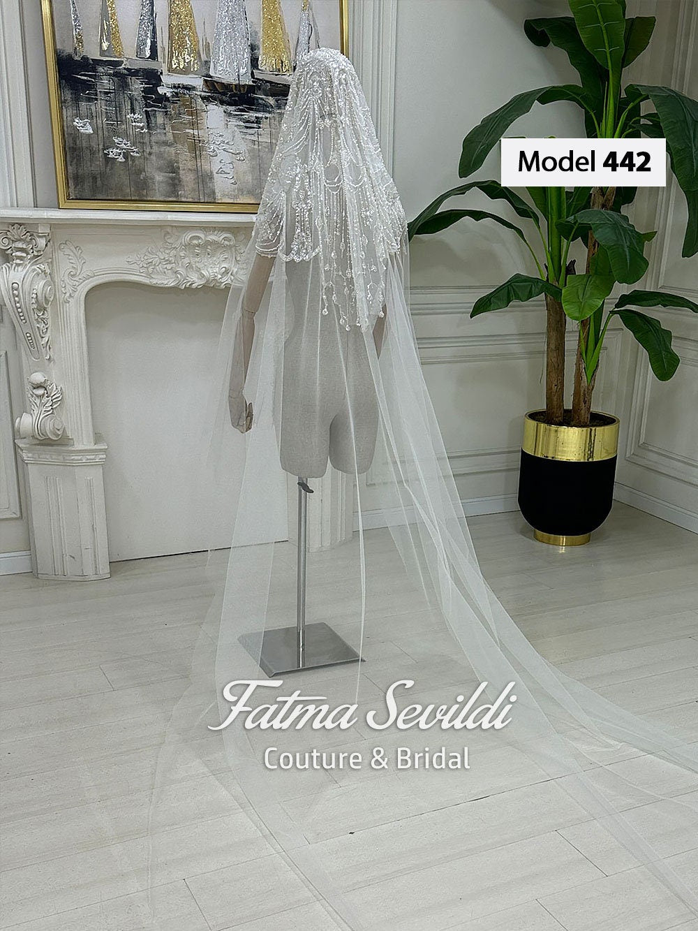 PART6 beaded lace cathedral bridal veil with hand-sewn appliqué and luxury tulle