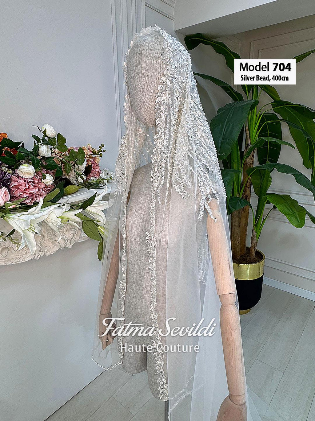 Delicate 40cm PART13 cathedral bridal veil with beaded lace edges
