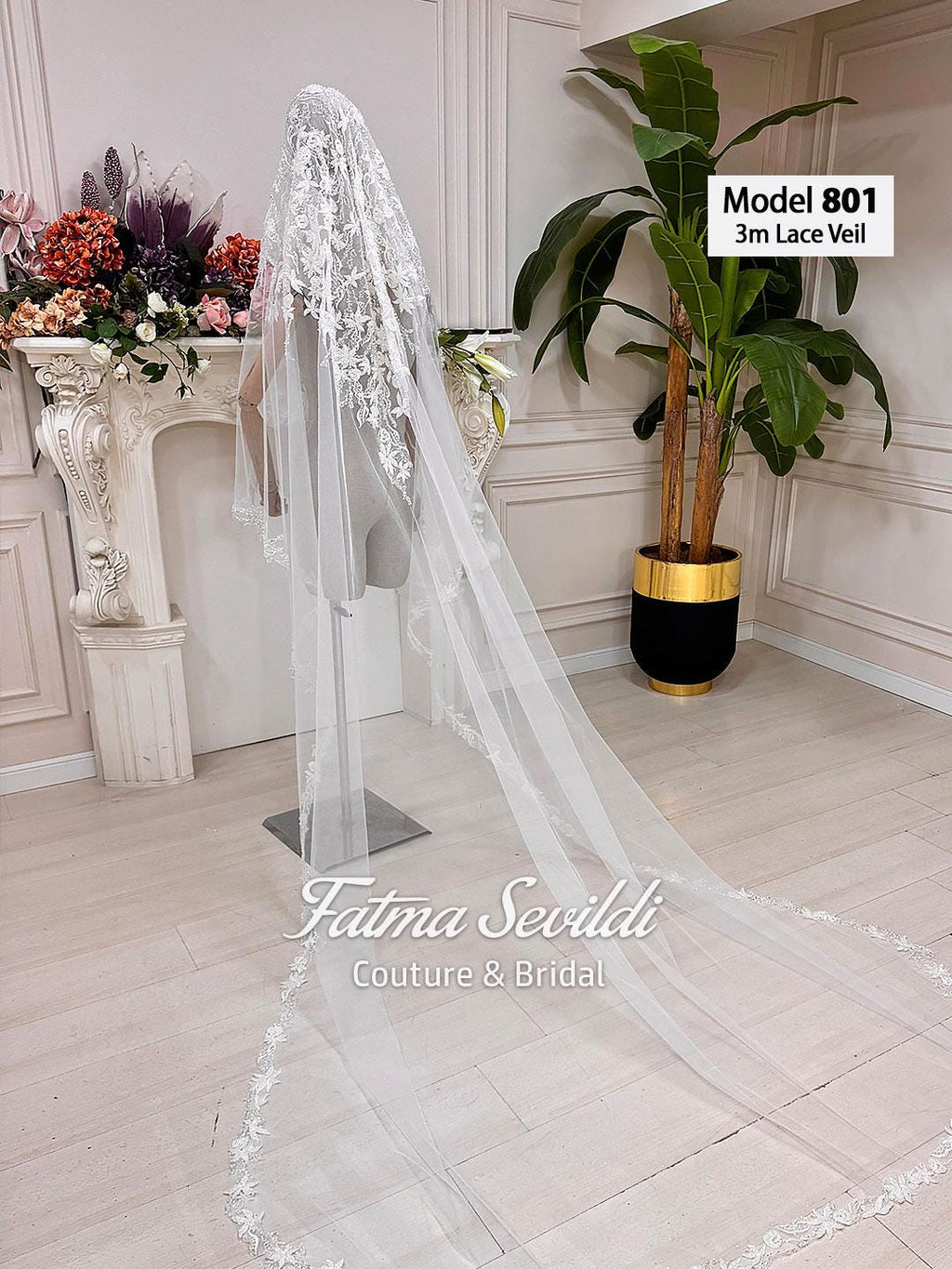PART3 beaded lace edge cathedral bridal veil with floral embroidery