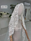 White lace cathedral hijab veil, 270cm, floral patterns, scalloped edges