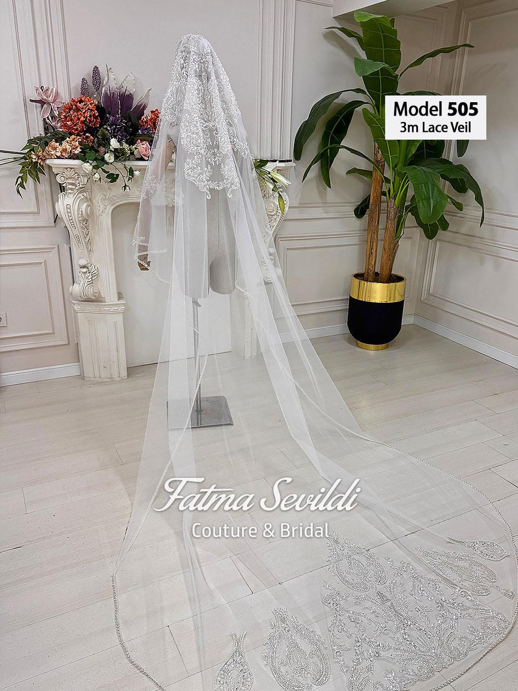 Glitter tulle cathedral veil with beaded lace mantilla edge
