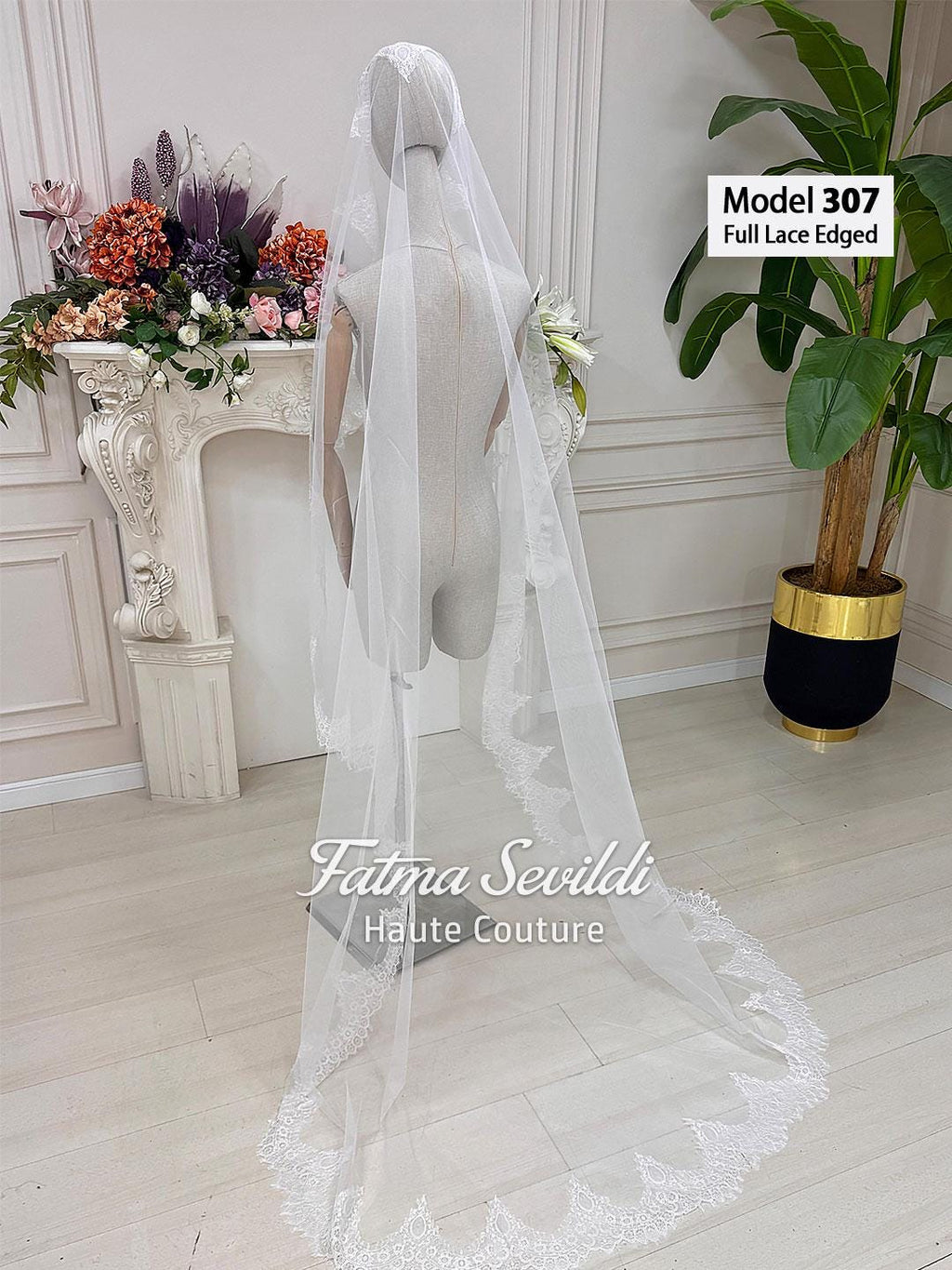 Delicate white lace PART14 cathedral veil by Fatma Sevildi, model 307
