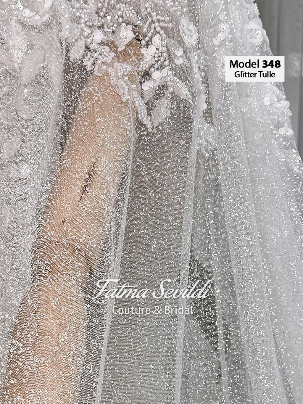 Shimmering silver glitter tulle cathedral veil with beaded lace floral appliques