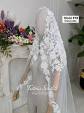 White floral lace PART10 cathedral bridal veil with beaded edge