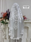 Short2 beaded lace bridal veil model 616 with floral embroidery