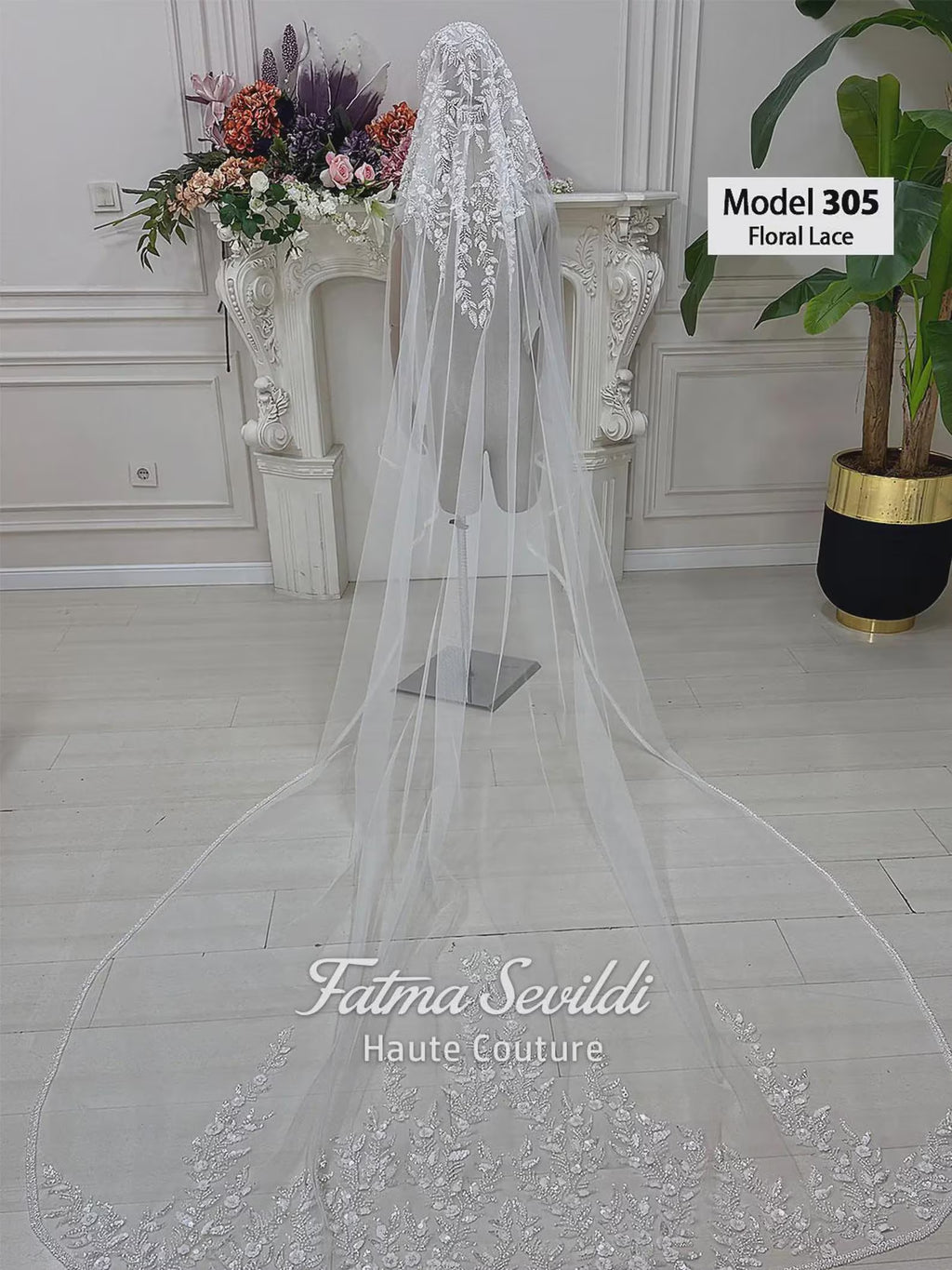 BÖLÜM 5 Boncuklu Dantel Katedral Gelinlik Duvağı, El Dikişi Aplike, Mantilla Kenar, Mütevazı Başörtüsü Seçeneği