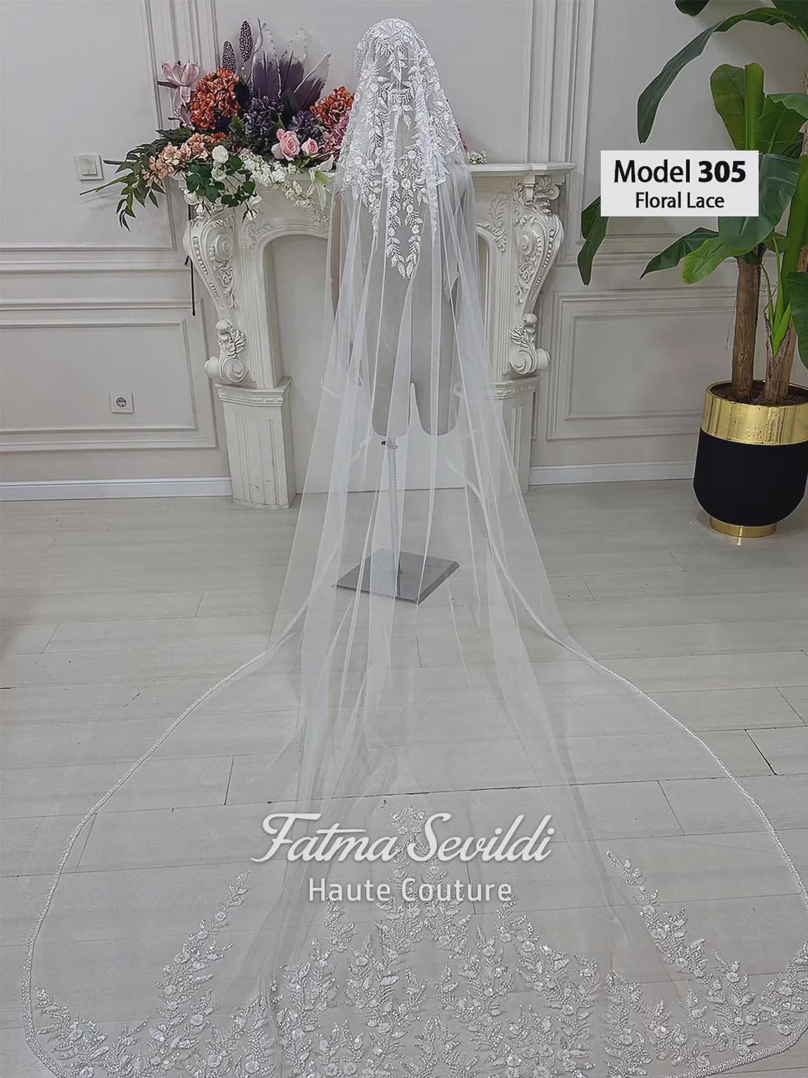 BÖLÜM 5 Boncuklu Dantel Katedral Gelinlik Duvağı, El Dikişi Aplike, Mantilla Kenar, Mütevazı Başörtüsü Seçeneği