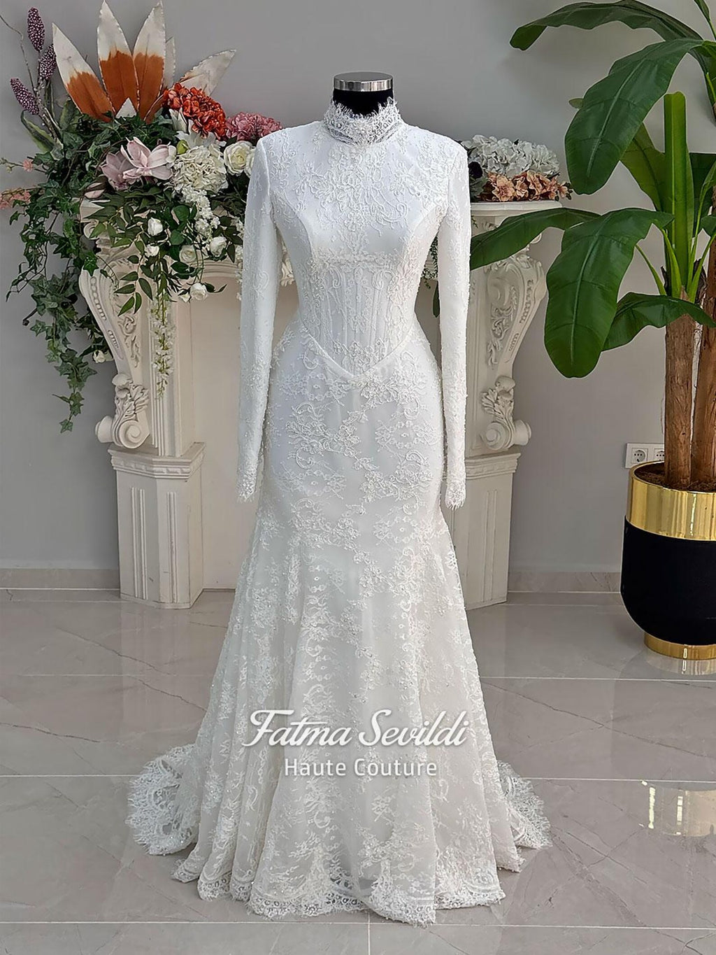Hijab Wedding Dress with Detachable Overskirt, Veiled Luxury Modest Bridal Gown