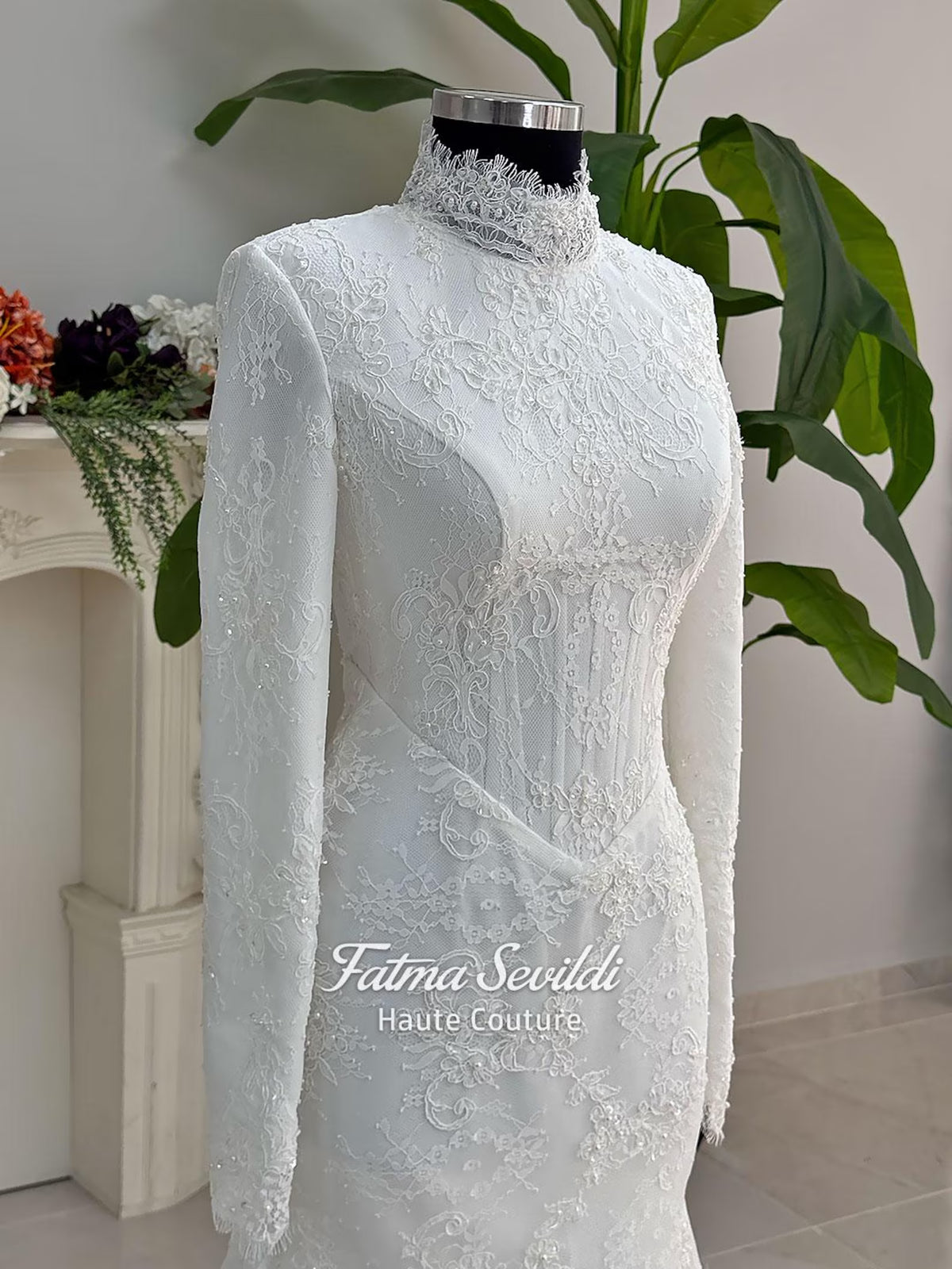 Hijab Wedding Dress with Detachable Overskirt, Veiled Luxury Modest Bridal Gown