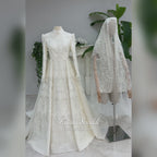 Veiled Hijab Wedding Dress, High Neck Beaded Lace Long Sleeve Elegant Modest A-Line Gown