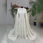 Modest Hijab Wedding Dress with Detachable Lace Cape, Long Sleeve Bridal Gown