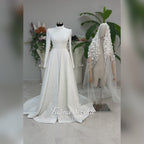 Luxury Hijab Wedding Dress, Mermaid Basque Corset, Long Sleeve Lace, Veiled
