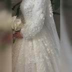 3D Floral Modest Wedding Dress, Hijab Bridal Gown, High Neck Long Sleeve